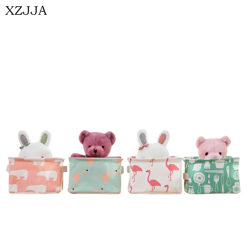 XZJJA Square Flamingos Cotton Linen Sundries Storage Box Baskets Foldable Dresser Desktop Makeup Organizer Cosmetics Container