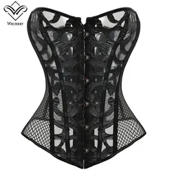 Plastic Boned Corset Sexy Lace Lingerie Women Hollow Out Corsages Black Tops Bustier Plus Size Belly Slimming Sheath S-6XL
