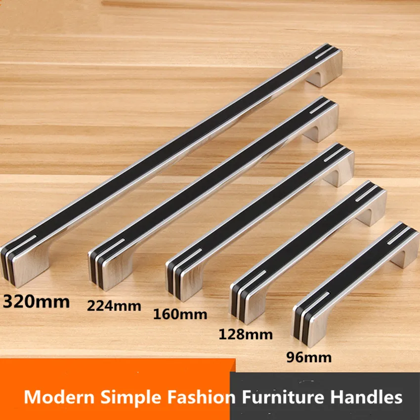 

224mm 320mm large size modern simple fashion wardrobe kitchen cabinet door handles silver chrome black cupboard dresser pulls 5"