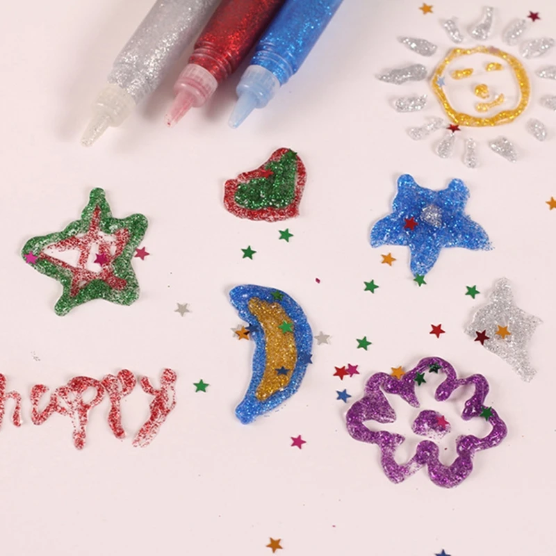 12 Colors Set Glitter Powder Liquid Adhesive Painting Making Paper Flower Crafts Children Art Drawing Pigment Glue Pen Tool Gift