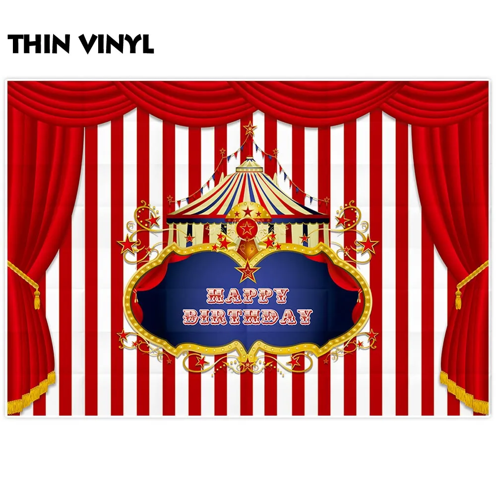 Funnytree 背景写真スタジオのためのサーカスのテーマの誕生日パーティーカーテンストライプ子供の背景 photobooth photocall