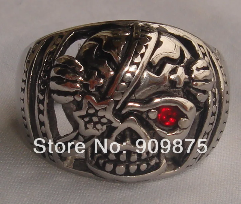 men/boy punk  injured single red eye skull/skeleton 316L stainless steel ring