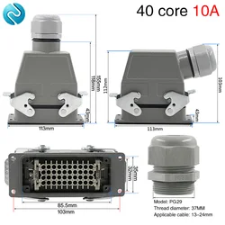 Heavy duty connector 40 core rectangular h16b-hd-040 industrial waterproof aviation plug socket male bus cold pressure 10A