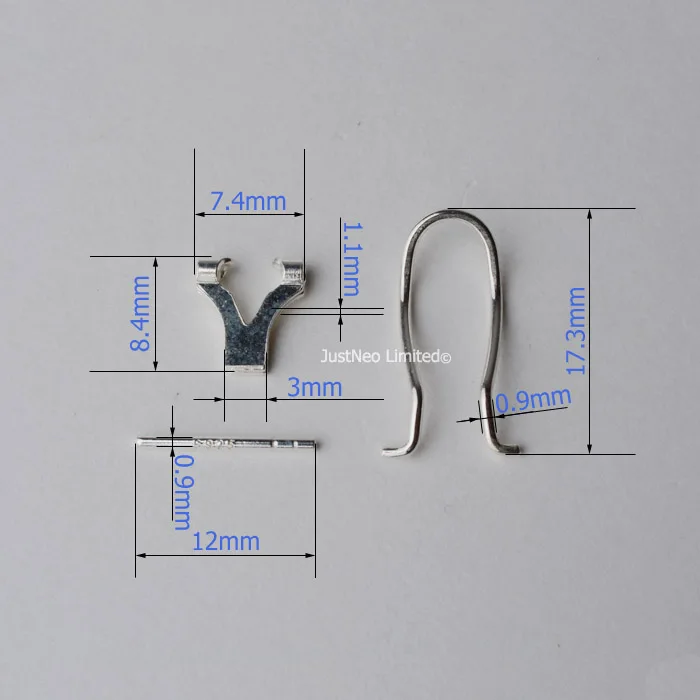 Solid 925 Sterling Silver Clip Earring Findings with Needle for Jewelry DIY Components