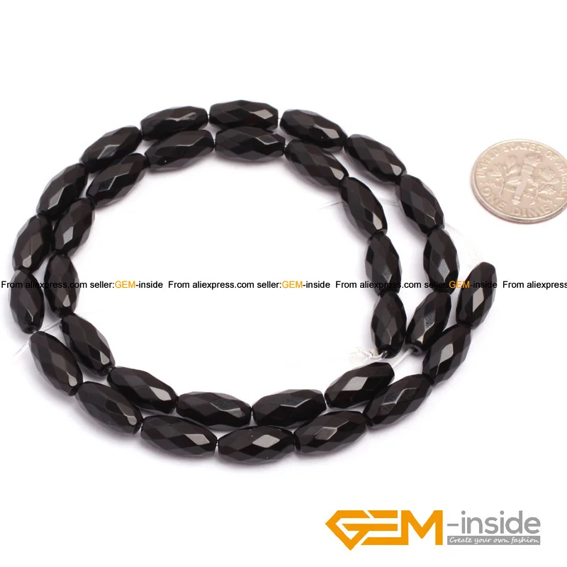 Olivary Rice Faceted AA Grade Black Agates Beads Natural Stone Bead DIY Loose Bead For Jewelry Making Strand 15\