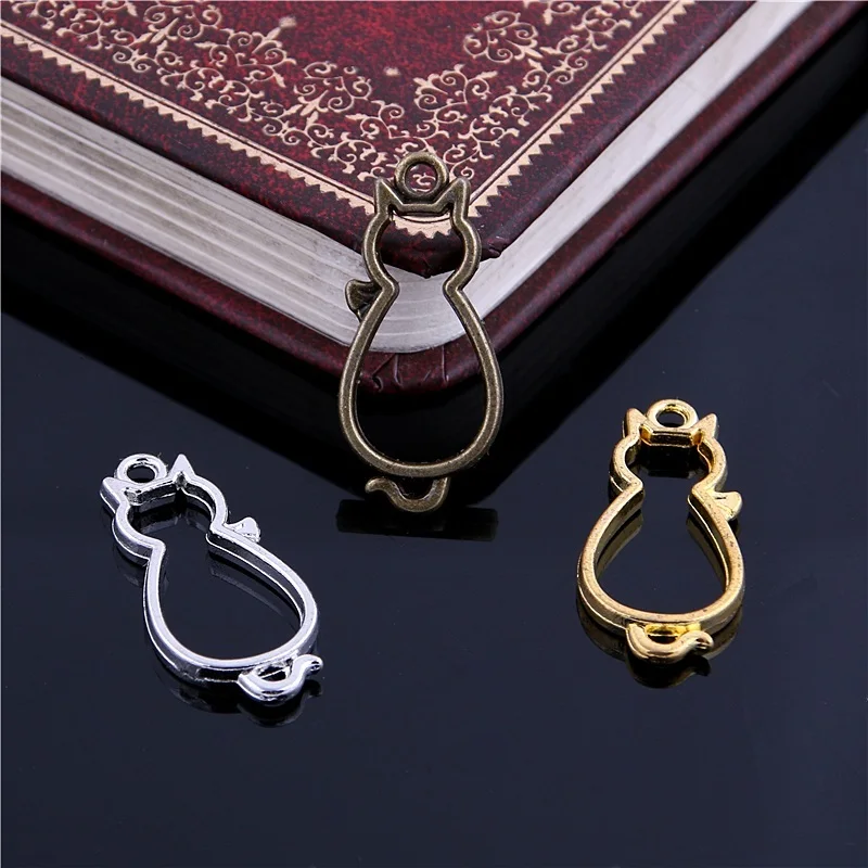 Sweet Bell Fashion Hollow Frames Pendants Cat Charm Pendant Jewelry Making Pendant  Wholesale  Antique Three Color Alloy  40pcs