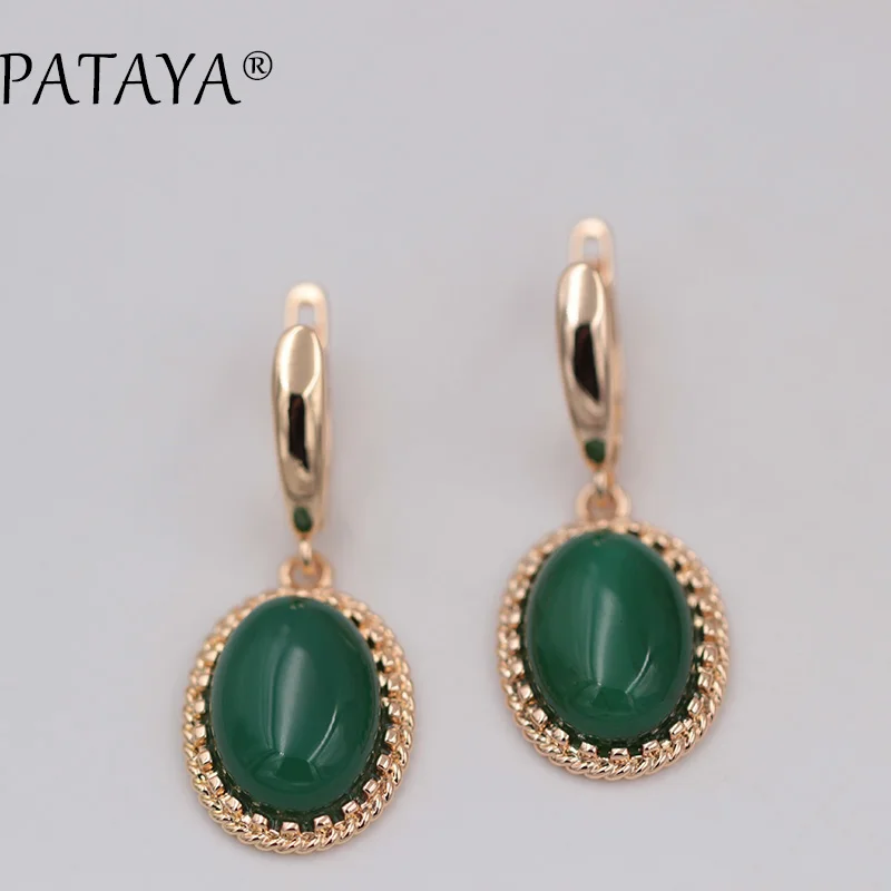 PATAYA New Women Wedding Jewelry Original Design 585 Rose Gold Color Dangle Earrings High Quality Natural Stone Onyx Earrings