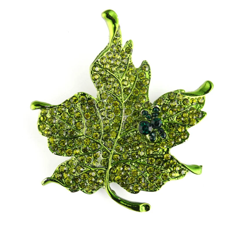 50pcs/lot Rhinestone crystal enamel colorful Maple leaf brooch pin/lapel pin for gift/dress decoration