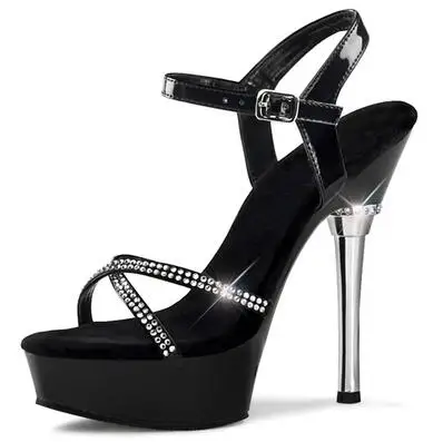 Newest  zapatos mujer black high heels sandals women crystal gladiator platform shoes summer 14 cm stiletto heels sandals girls