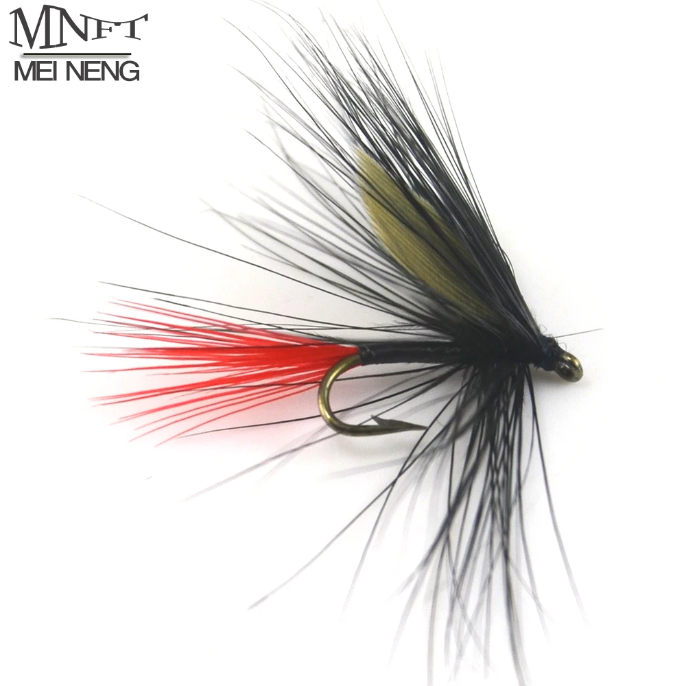 MNFT 10PCS 12# Red Tail Black Slim Body Fly Wet Trout Fishing Flies Fake Lure Artificial Bait