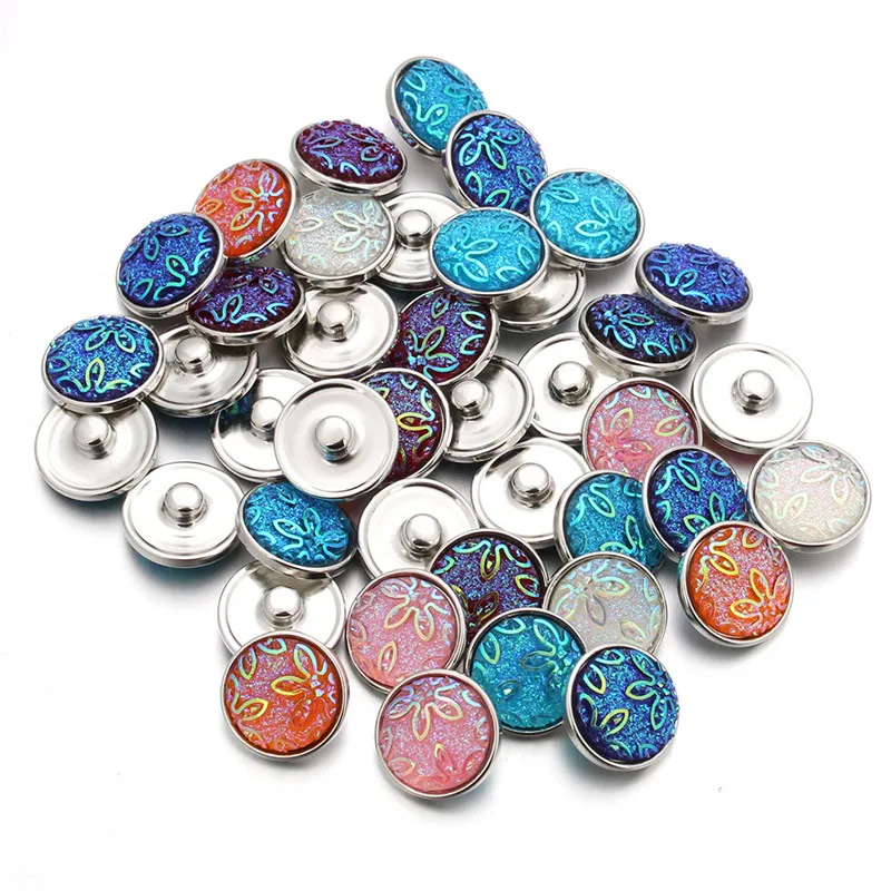 10pcs/lot Mixed 18mm Flower Resin Snap Button Press Buttons Snaps Charms Fit Snap Bracelets DIY Jewelry ZD061
