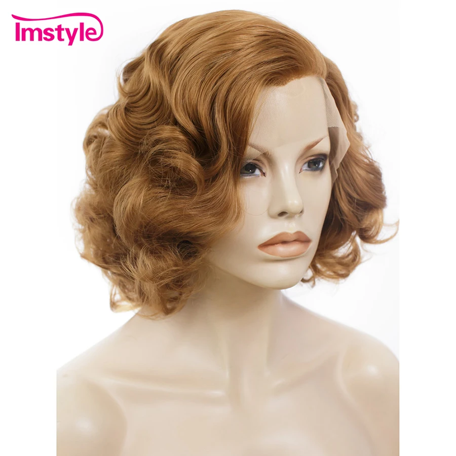 Imstyle Wavy Short Blonde Wigs Synthetic Lace Front Wig For Women Heat Resistant Fiber Natural Hair 10 inches Cosplay Lady