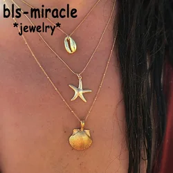 Vintage Starfish Multi layer Necklaces & Pendants For Women Girl Gold Color Beach Style Choker Long Necklace 2019 BOHO Jewelry