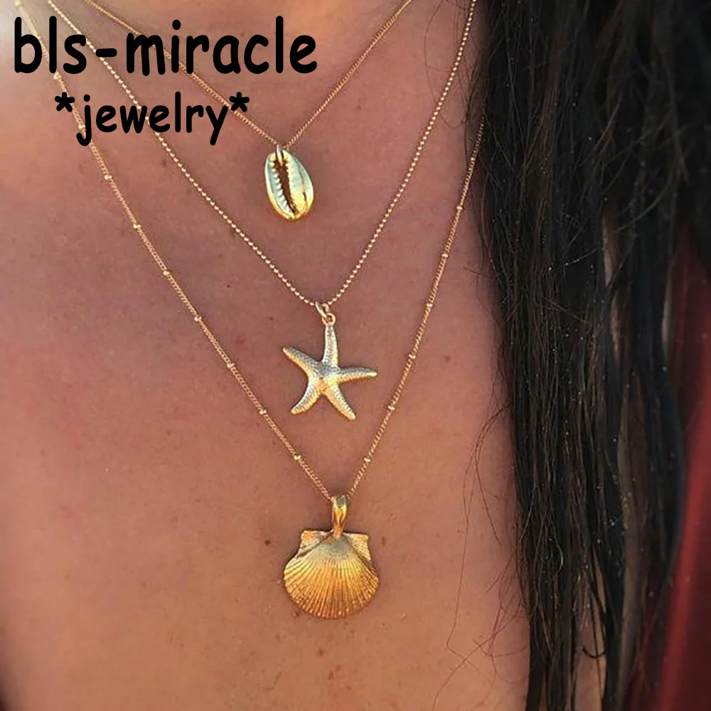 Vintage rozgwiazda wielowarstwowe naszyjniki dla kobiet dziewczyna złoty kolor plaża styl Choker długi naszyjnik 2019 biżuteria BOHO