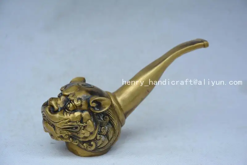 

Very rare Qing Dynasty brass Tiger head pipe,Decoration