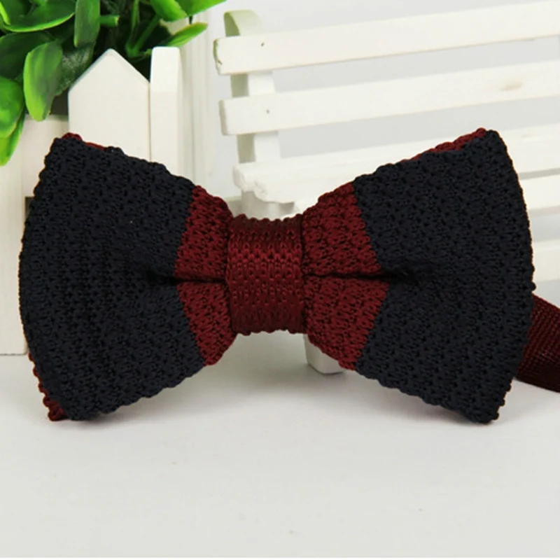 

1Pcs Men's Fashion Navy Dark Red Striped Bowtie Knit Knitted Pre Tied Wedding Party Bow Tie Woven ZZBW216