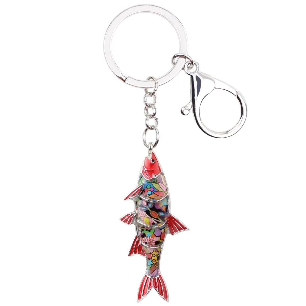 Bonsny Enamel Freshwater Fish Key Chain Key Ring Handbag Bag Charm Keychain Accessories Fashion Ocean Animal Jewelry For Women