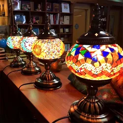 Newest E14 Hand-inlaid Glass Mosaic Bedroom Living Room Decorative Table Lamps of Mediterranean Style Turkish Lamps