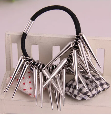 Punk hair bands Gold Silver Color Elastic spike rivet Hair Band For Women Rope Ties Metal Ponytail Holder Hair Accessories