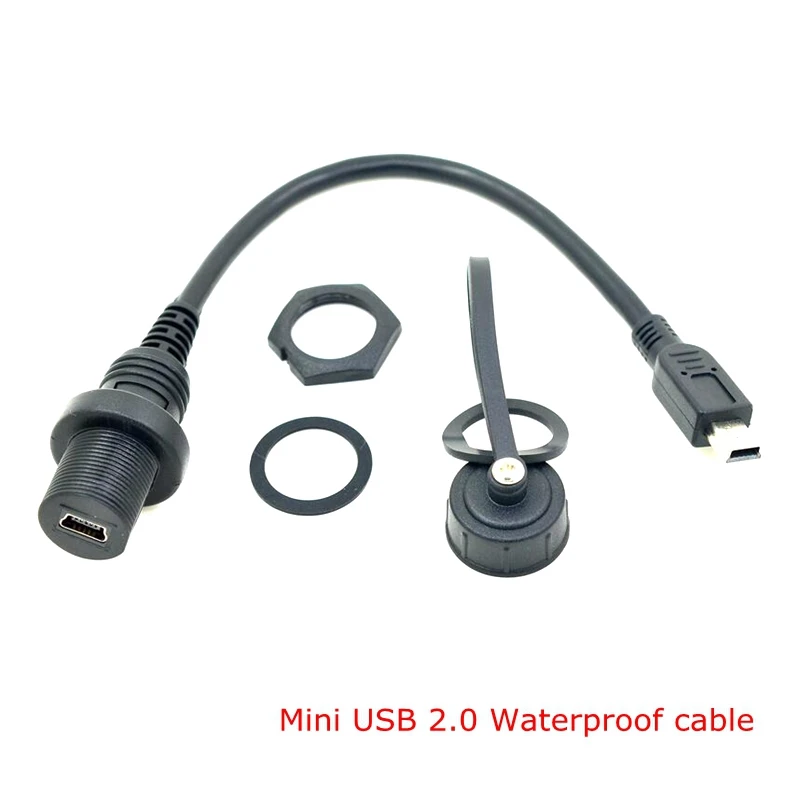 

0.2M 1M Mini USB 2.0 IP67 Waterproof Cable,Mini USB2.0 Male to Female IP 67 Water Proof Panel Mount Connector Extension cord