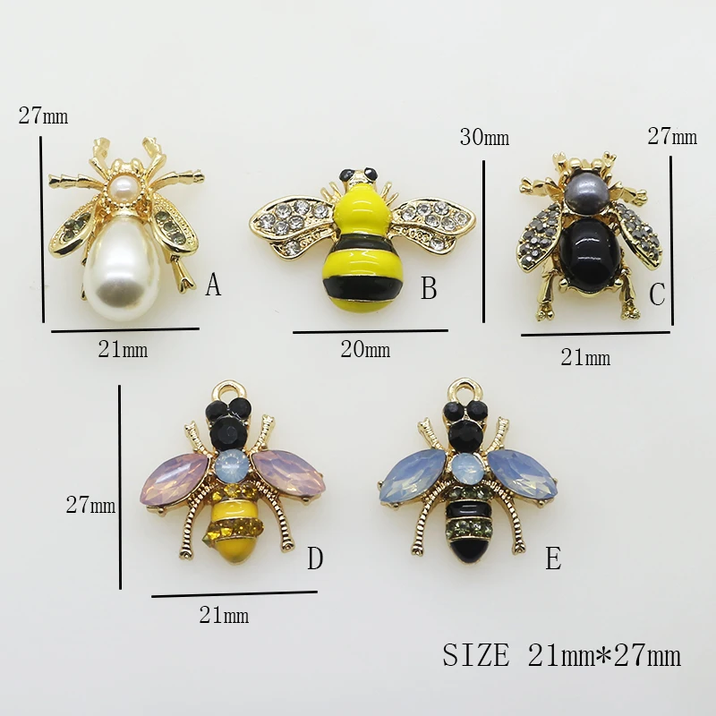 ZMASEY New Fashion Bee Alloy Buttons 5Pcs/Lot Mix Color Flatback Brooches Handwork Sewing Clothing Button Beautiful Decoration