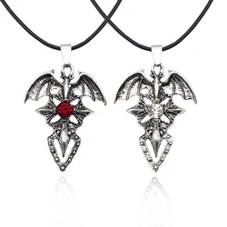 Vampire Pendant Steampunk Gothic Red Crystal Cross Necklace Punk Unisex Black Rope Halloween Necklaces Jewelry Accessories