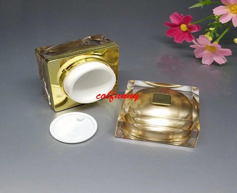 15/30/50g 20ml 40ml 60ml Acrylic Cream Jar Gold Cap Empty Cosmetic Bottle Container Jar Square Lotion Pump Bottle F050714