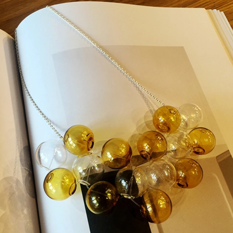 Stunning Chic Candy Color Soap Bubble Necklace For Women Punk Party Yellow And Transparent Glass Ball Choker Necklace Femme