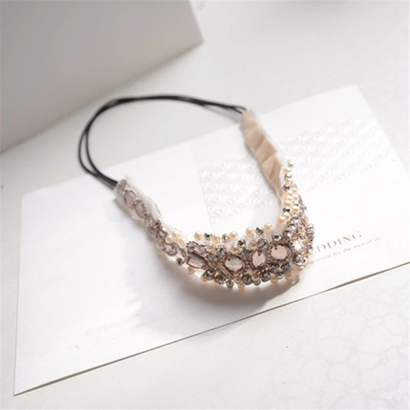 New Fashion Lace Hair Band Rhinestone Sweet Hair With Handmade Beaded Headdress