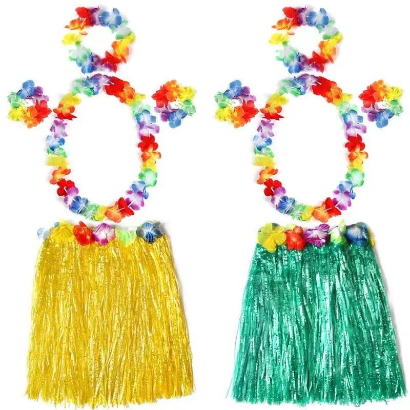 Girl Grass Skirt Hawaiian Hula Skirt Suit Dance For Children Girls Beach Festive Party Supplies Skirt