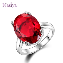 Red Ruby Oval Egg Shape Gemstone Sterling 925 Silver Wedding Rings For Women Bridal Fine Jewelry Engagement Bague Accessories