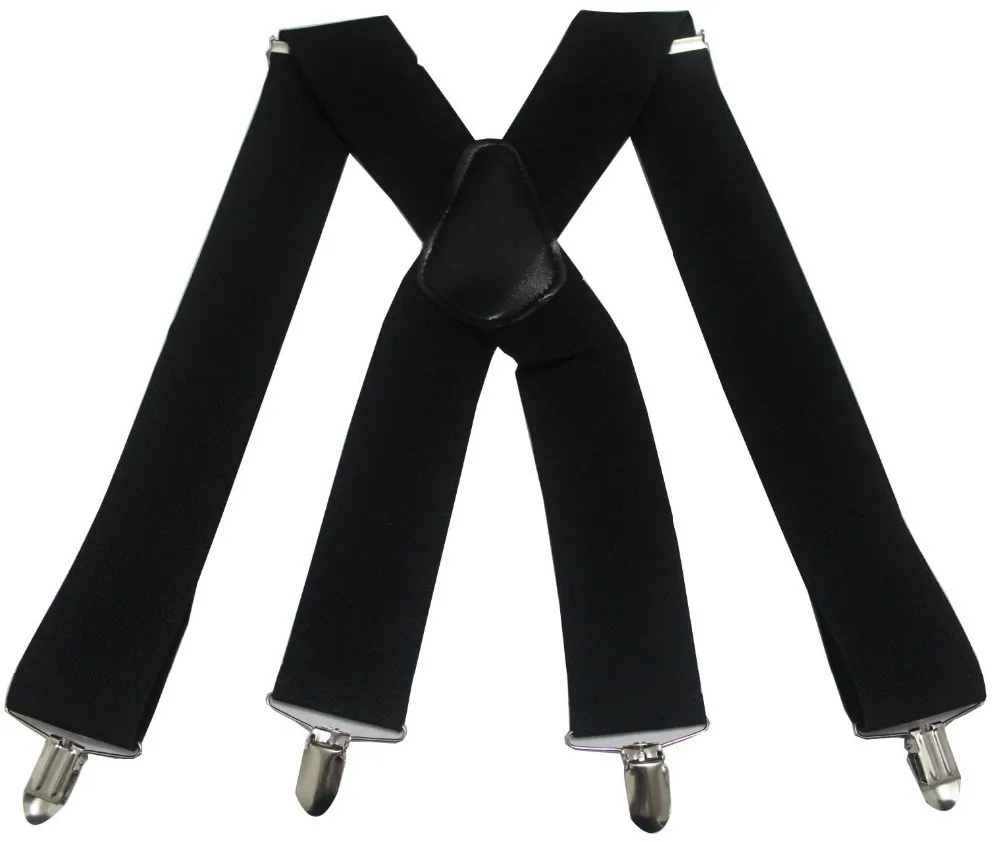 High Quality Pure Color 5cm Wide  X-Shape Braces Men\'s Suspenders Men Braces 4 Clip Elastic Male Suspenders