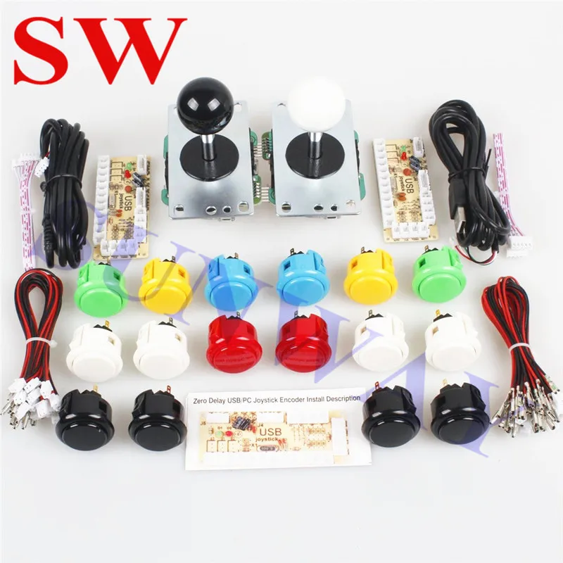 Free Shipping 2 Player Arcade DIY Kit Zero Delay USB Encoder with Original Sanwa Joystick 5 Pin Joystick OBSF-30/24 Button