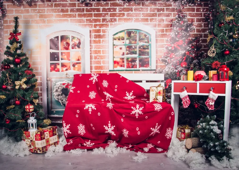 Capisco Photography backdrop Christmas tree Red blanket brick wall background children photocall portrait shooting customize