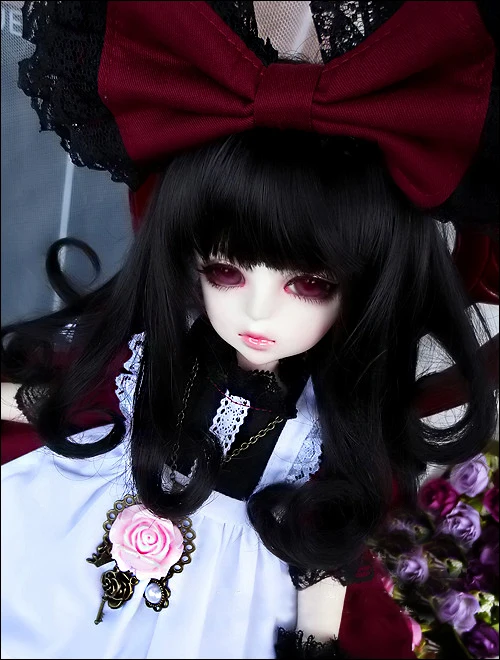 D01-P196 children handmade toy  1/4 Doll Accessories BJD/SD doll wig Air curling long hair black