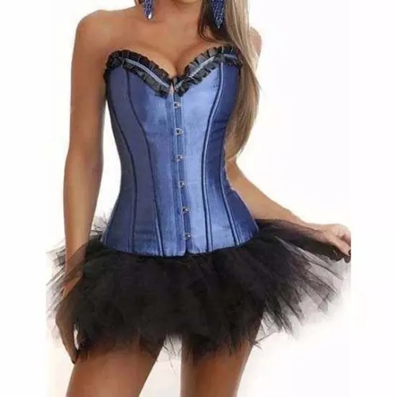 

S-XL Sexy Corset Shaper Bustier Women Blue Boned Bustier Steampunk Lingerie Corset Overbust Corsets Korsett for Women