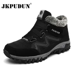 Suede Leather Men Boots Winter Casual shoes with Fur Warm Snow Boots Winter Men Work boots High Top Sneakers Rubber Ankle Boots