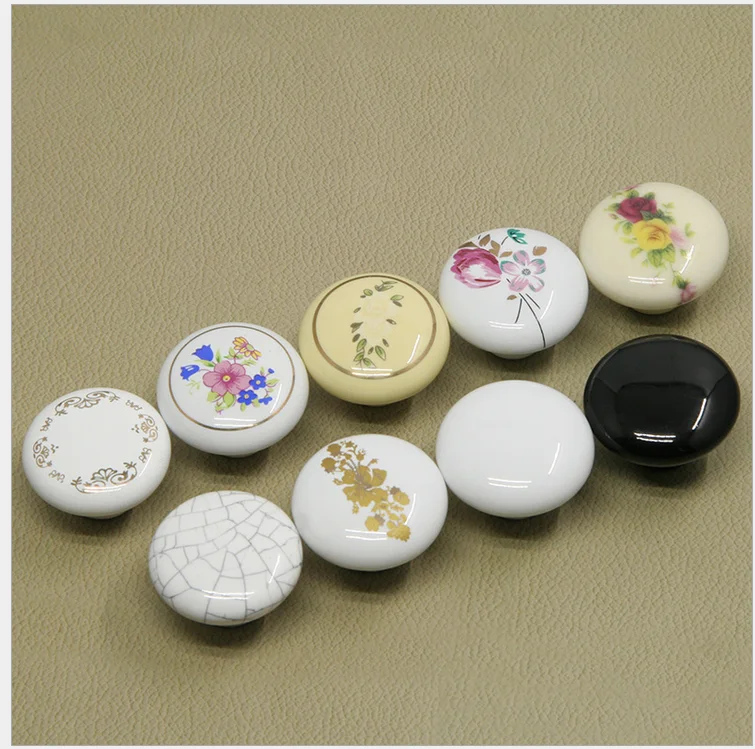 38mm Ceramic Round Single Knobs Cupboard Drawer Pull Kitchen Cabinet Door Wardrobe Furniture Hardware Handles 1PCS