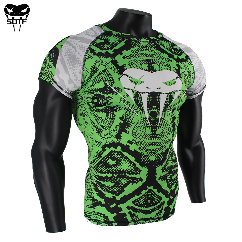 SOTF skala węża z krótkim rękawem fitness MMA koszulki bokserskie tygrys muay thai rashguard jiu jitsu król boks t shirt mma kompresja