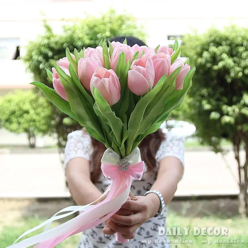 Real Touch PU Tulips / Calla wedding bridal bouquet bride Holding / hold flowers wedding artificial flower bouquet free shipping