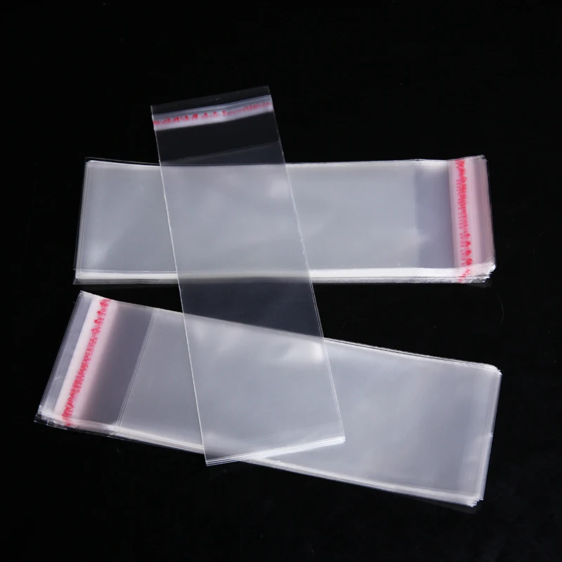 100pcs 8 x 25cm Clear Cello Cellophane Bag Self Adhesive Seal Transparent Resealable Poy Plastic Jewelry Packaging Bags