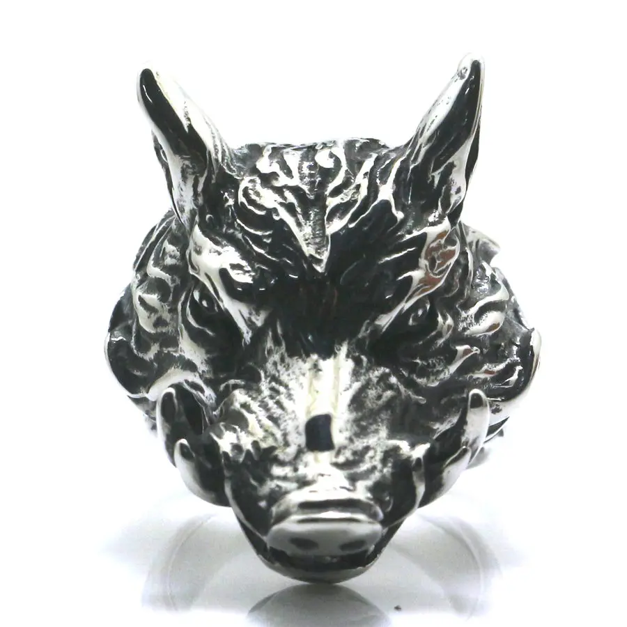 Size 7 to Size 15 Mens Boys 316L Stainless Cool Punk Gothic  Wild Boar Hunting Ring