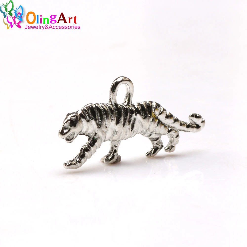 Animal 22mm 12pcs/lot Tiger Charms Pendant For DIY Jewelry Making Handmade Bracelet Necklace Key Chain Bag Accessories Olingart