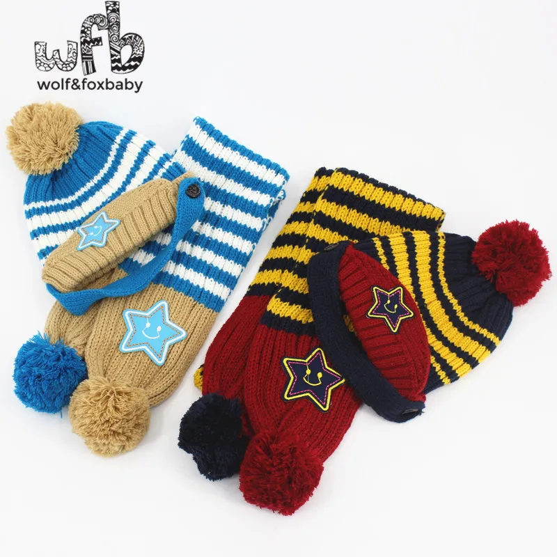 Retail 6-36 months hat + scarf soft woolen smile stars baby children children baby children spring autumn and winter