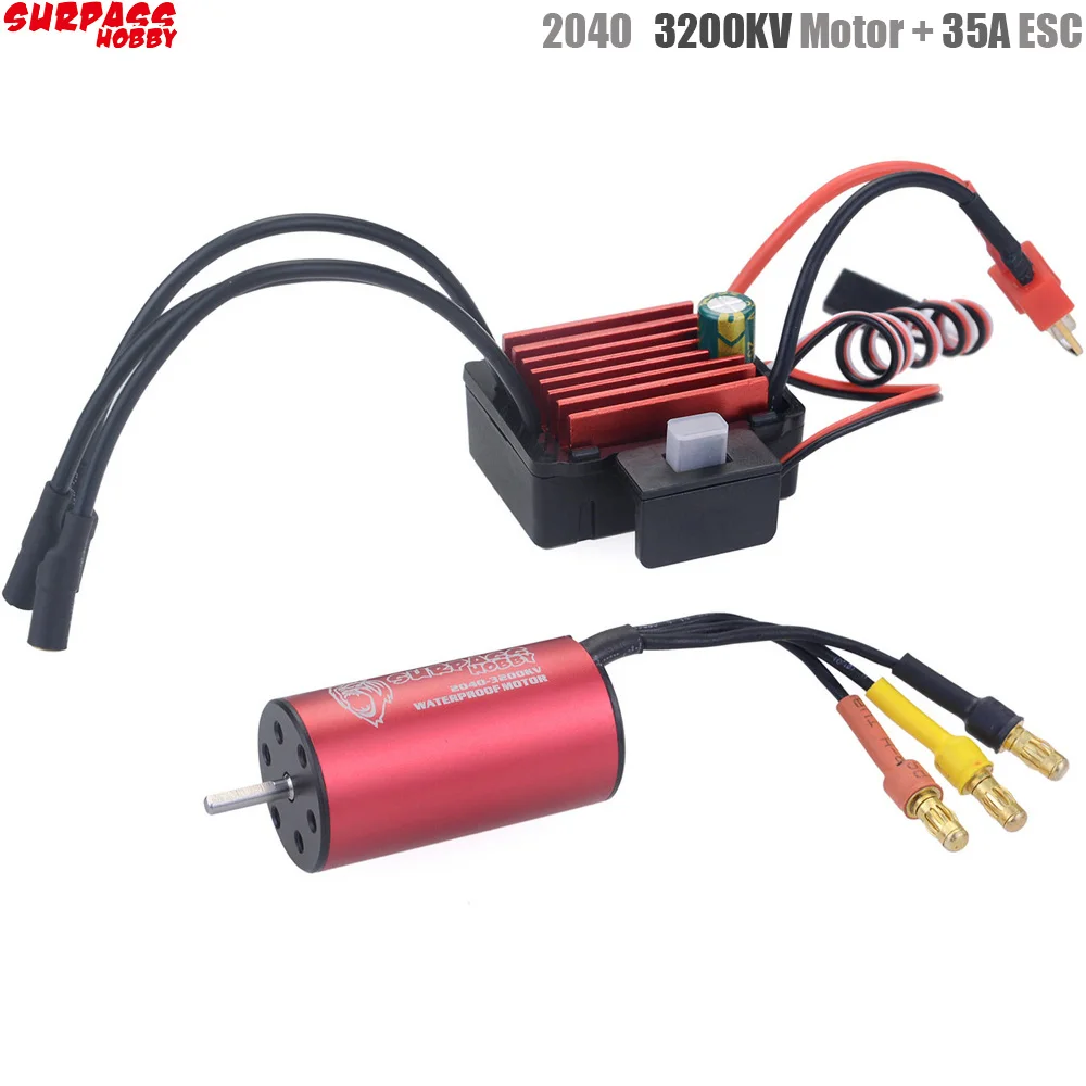 Surpass Hobby 2040 3200kv Brushless Motor + Brushless Speed Controller 35A ESC Waterproof For 1/18 & 1/16 RC Car