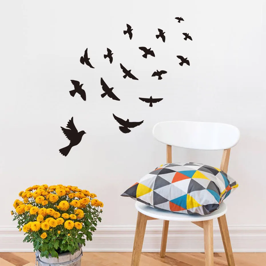 Adhesivo de pared de pájaros voladores negros para habitaciones de niños, pegatinas de vinilo DIY, Mural, arte, calcomanía, decoración del hogar y