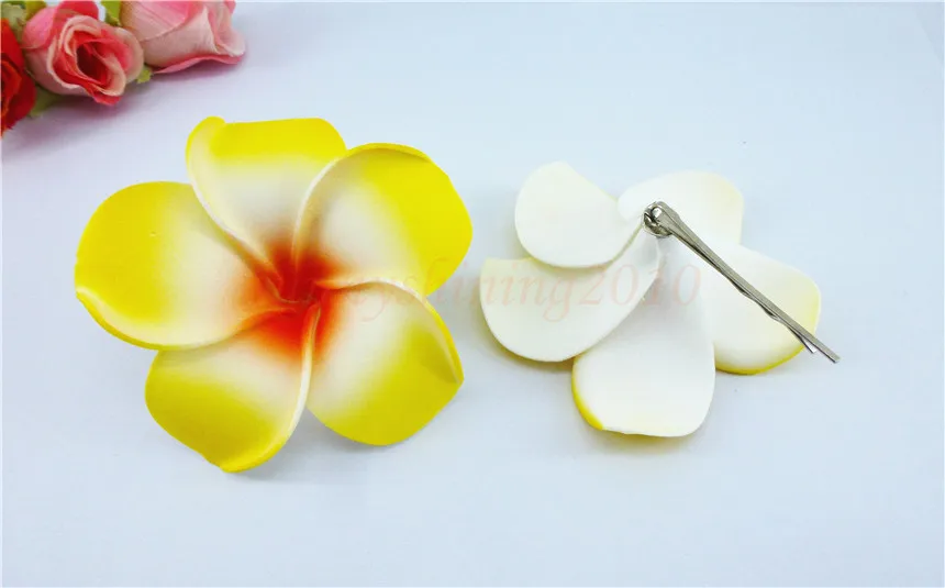 20 yellow color Foam Hawaiian Plumeria flower Frangipani Flower bridal hair clip 6cm