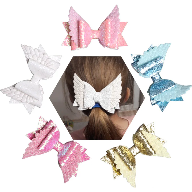 10 pcs/lot, 4.1 inch Glitter Angel Wings Hair Bow Clips, Fairy wings bow Hair Clips, Girls Hair Accessories