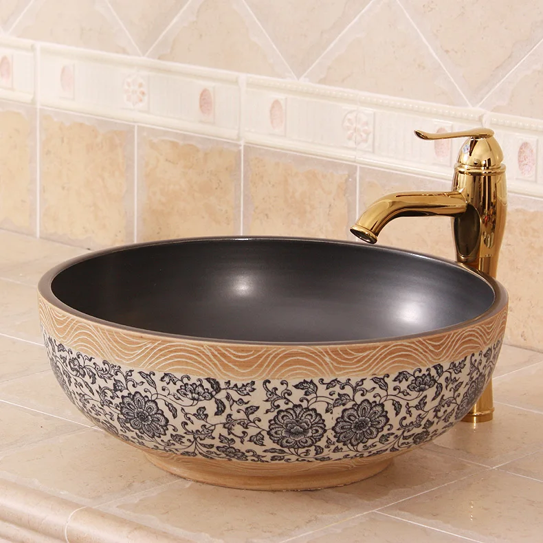 

China Artistic Procelain Handmade Europe Vintage Lavabo Washbasin Artistic Bathroom Sink Art Counter Top lavabo wash basins