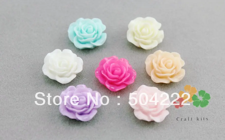 300pcs mixed colors Resin Rose Flowers Cab Cabochons 15mm wholesale free shipping